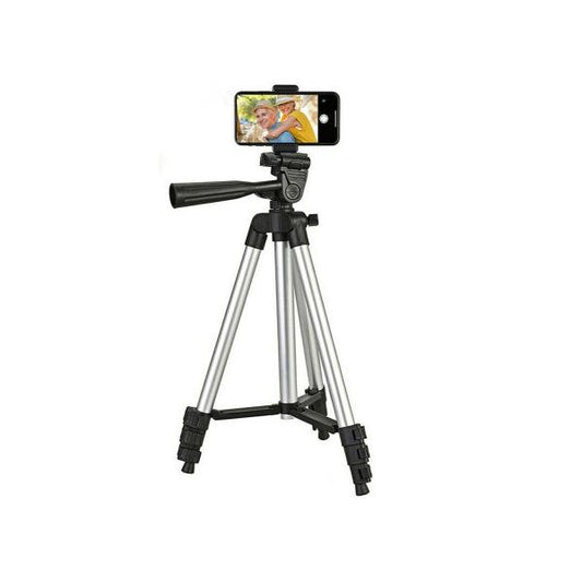 Tripod 3110 Portable Adjustable Aluminium Lightweight Camera Stand Tripod, with 3-Dimensional Head and Quick Release Plate for Video Cameras and Mobile, Black, Silver | 3110