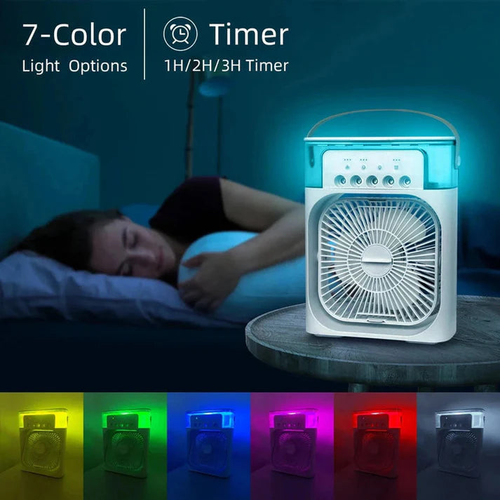 Portable Air Conditioner Fan: USB Electric Fan with LED Night Light, Fine Mist Water, and Humidifier Function | Led Night Light Water Mist - 10inch (Random Color)