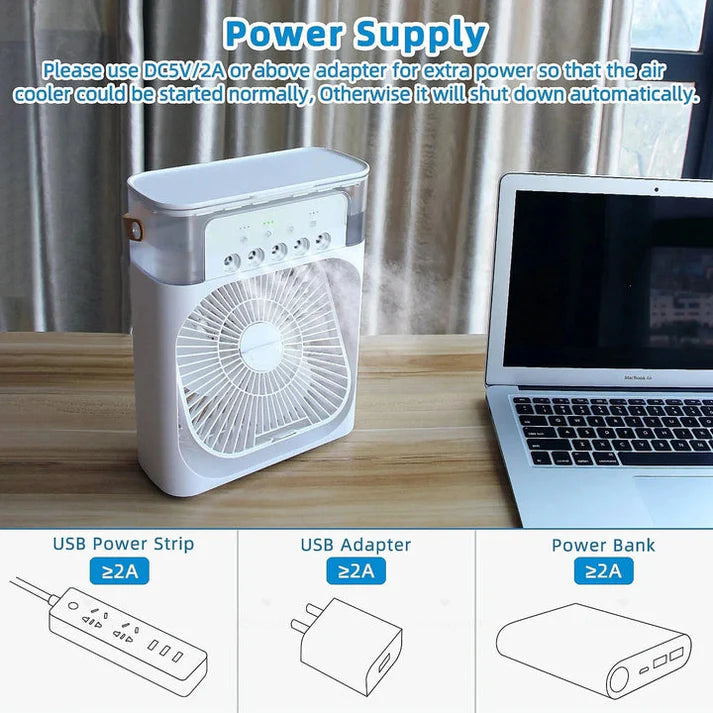 Portable Air Conditioner Fan: USB Electric Fan with LED Night Light, Fine Mist Water, and Humidifier Function | Led Night Light Water Mist - 10inch (Random Color)