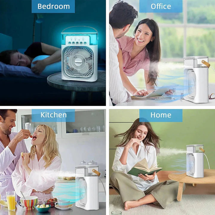 Portable Air Conditioner Fan: USB Electric Fan with LED Night Light, Fine Mist Water, and Humidifier Function | Led Night Light Water Mist - 10inch (Random Color)