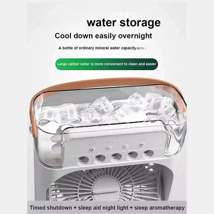 Portable Air Conditioner Fan: USB Electric Fan with LED Night Light, Fine Mist Water, and Humidifier Function | Led Night Light Water Mist - 10inch (Random Color)