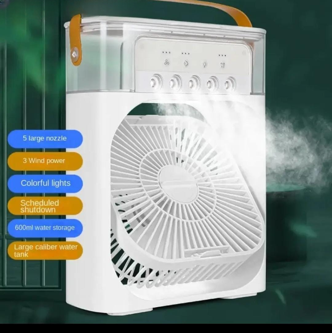 Portable Air Conditioner Fan: USB Electric Fan with LED Night Light, Fine Mist Water, and Humidifier Function | Led Night Light Water Mist - 10inch (Random Color)