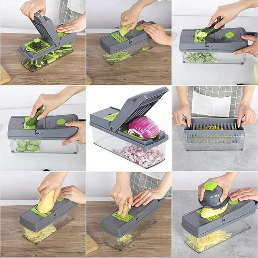 16-In-1 Multifunctional Vegetable Chopper & Slicer With Colander Basket And Storage Container – Heavy-Duty Food Cutter & Dicer For Onion, Potato, Carrot, Garlic & More