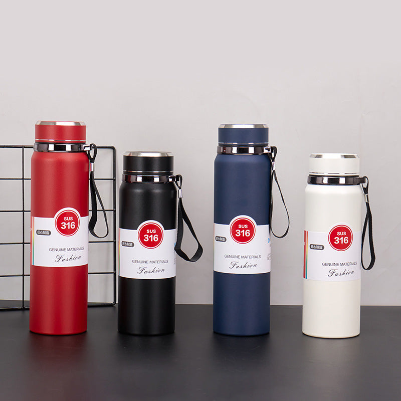 Premium Matte Stainless Steel Water Bottle 1000ml Leak Proof Double Wall Insulated Hot Cold Flask | 1000 ml / Black