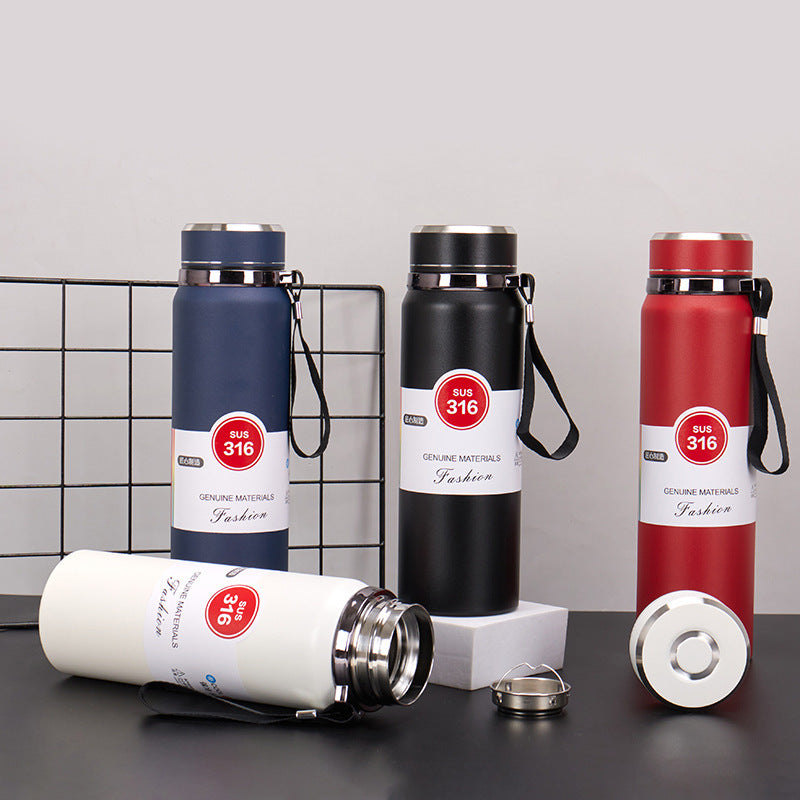 Premium Matte Stainless Steel Water Bottle 1000ml Leak Proof Double Wall Insulated Hot Cold Flask | 1000 ml / Black