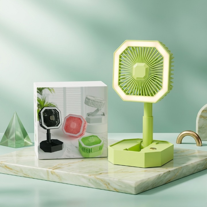 2-in-1 Portable Foldable Rechargeable Fan with LED Night Lamp - Multi-Function Desk Fan & Adjustable Study Light for Home, Office, and Travel