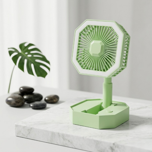 2-in-1 Portable Foldable Rechargeable Fan with LED Night Lamp - Multi-Function Desk Fan & Adjustable Study Light for Home, Office, and Travel