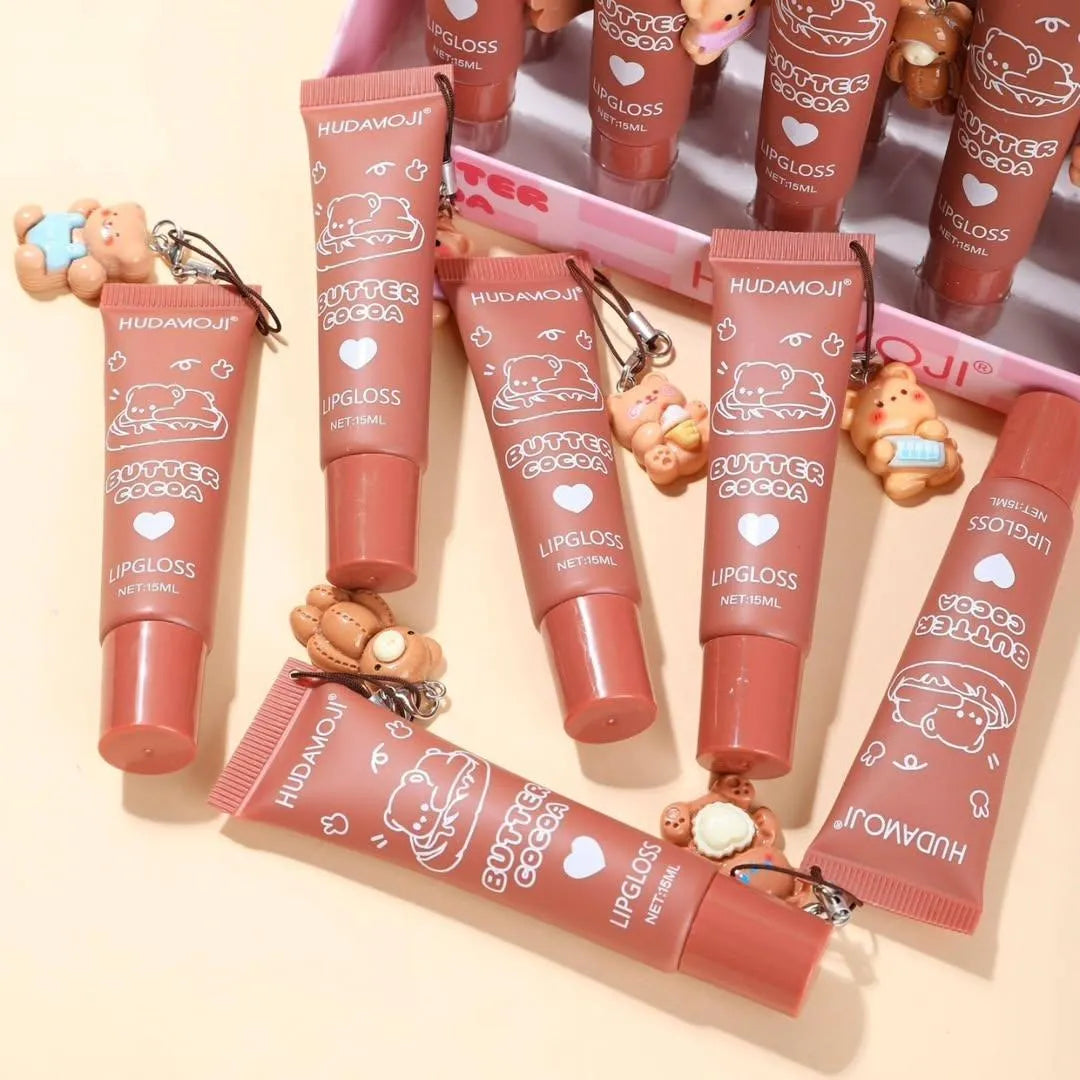 Huda Moji Cute Teddy Style Cocoa Butter High Pigmented Lip Gloss Set – Nude Shades (Pack of 2)