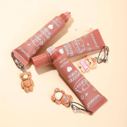 Huda Moji Cute Teddy Style Cocoa Butter High Pigmented Lip Gloss Set – Nude Shades (Pack of 2)