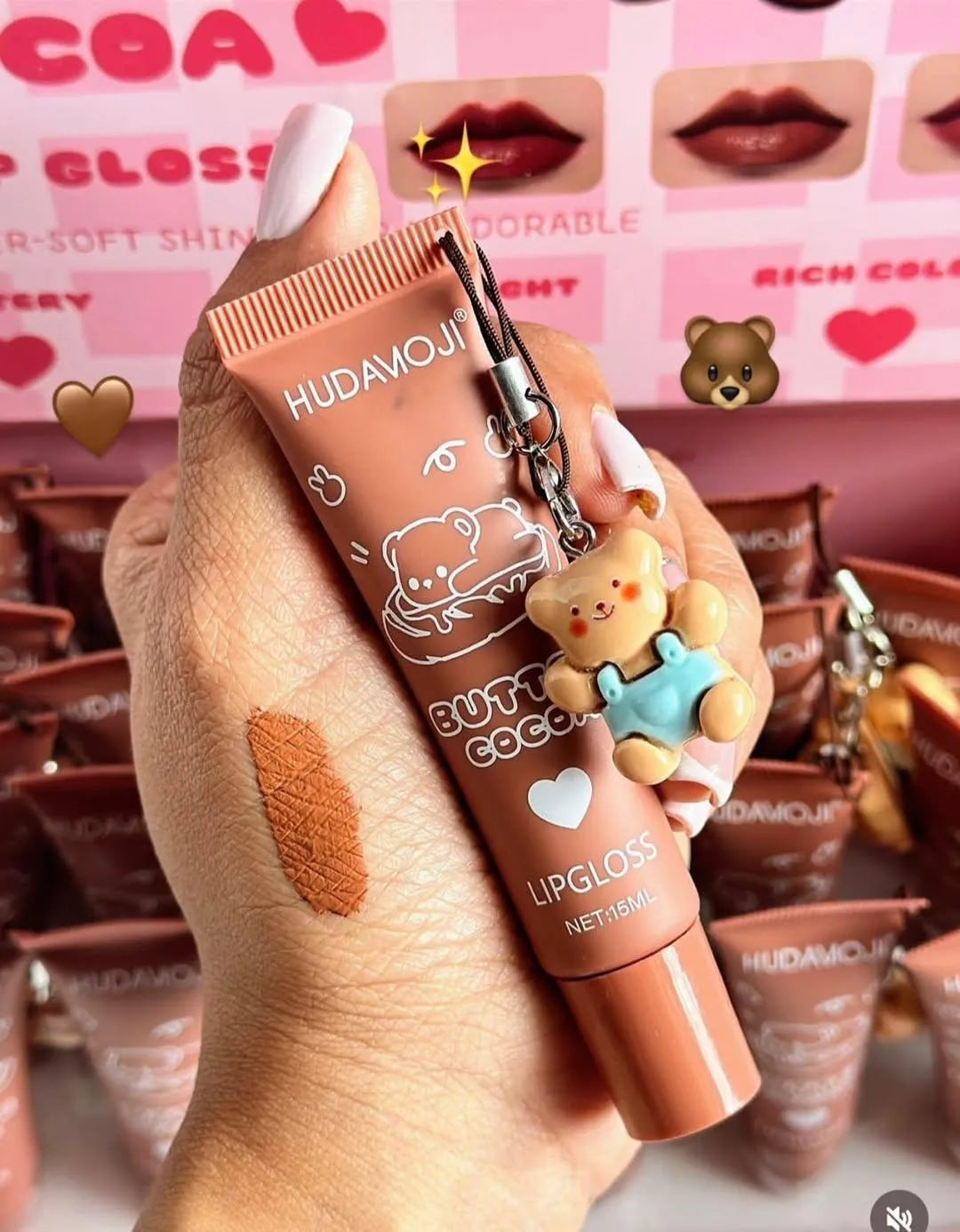 Huda Moji Cute Teddy Style Cocoa Butter High Pigmented Lip Gloss Set – Nude Shades (Pack of 2)